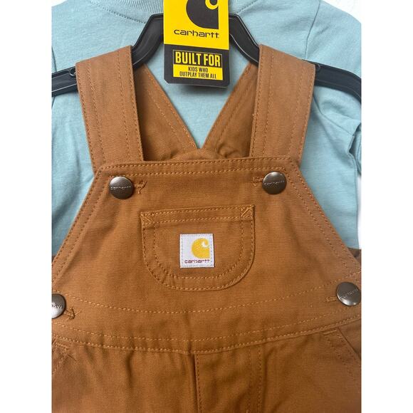 NEW CARTER'S Boys 2 Piece Set Canvas Overalls and Blue LS Shirt 6M Farm A18 - Picture 2 of 5